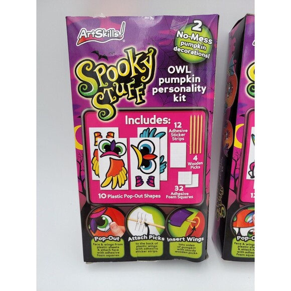 Set Of 2 Spooky Stuff No Mess Pumpkin Decorating Kits Bat & Owl - Picture 5 of 6
